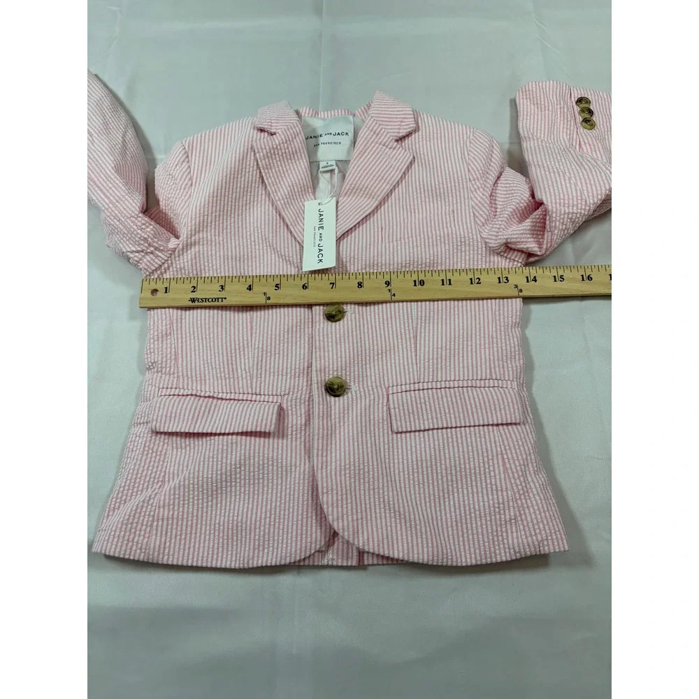 Janie and Jack Boys Pink White Seersucker Blazer Jacket Size 5 NWT‎ Formal